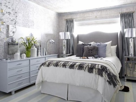 Decoración dormitorio blanco y gris